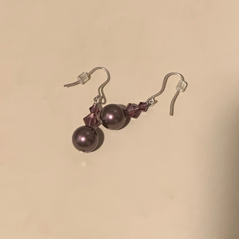 Purple Pearl & Swarovski Bead Sterling Earring
